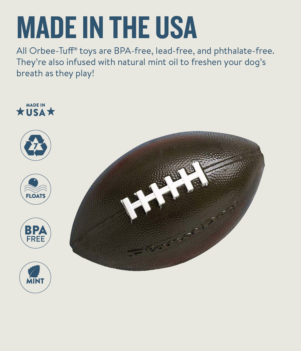 Planet Dog Orbee-Tuff Football Treat-Dispensing Dog Chew Toy Brown