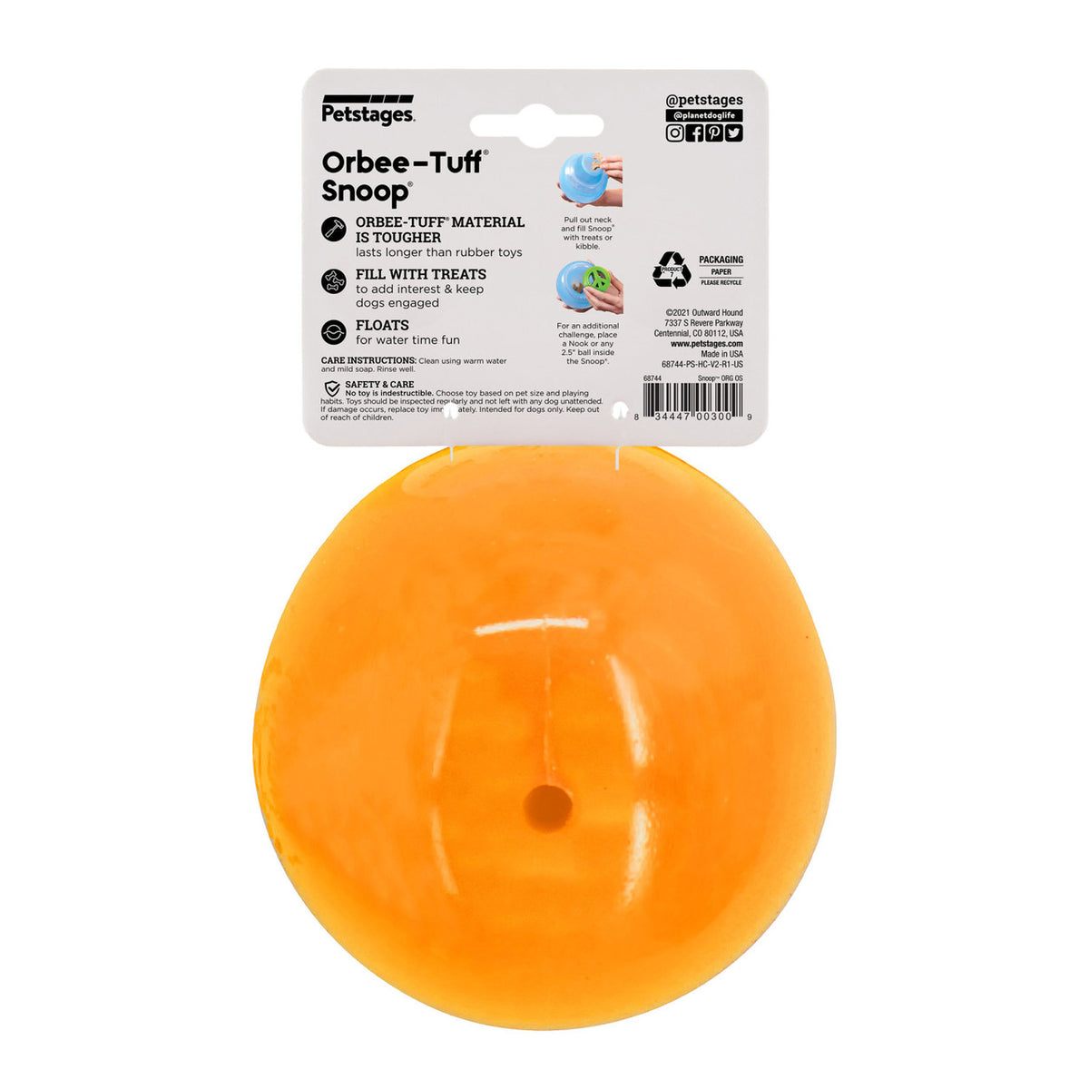 Planet Dog Orbee-Tuff Snoop Interactive Treat-Dispensing Dog Toy Orange