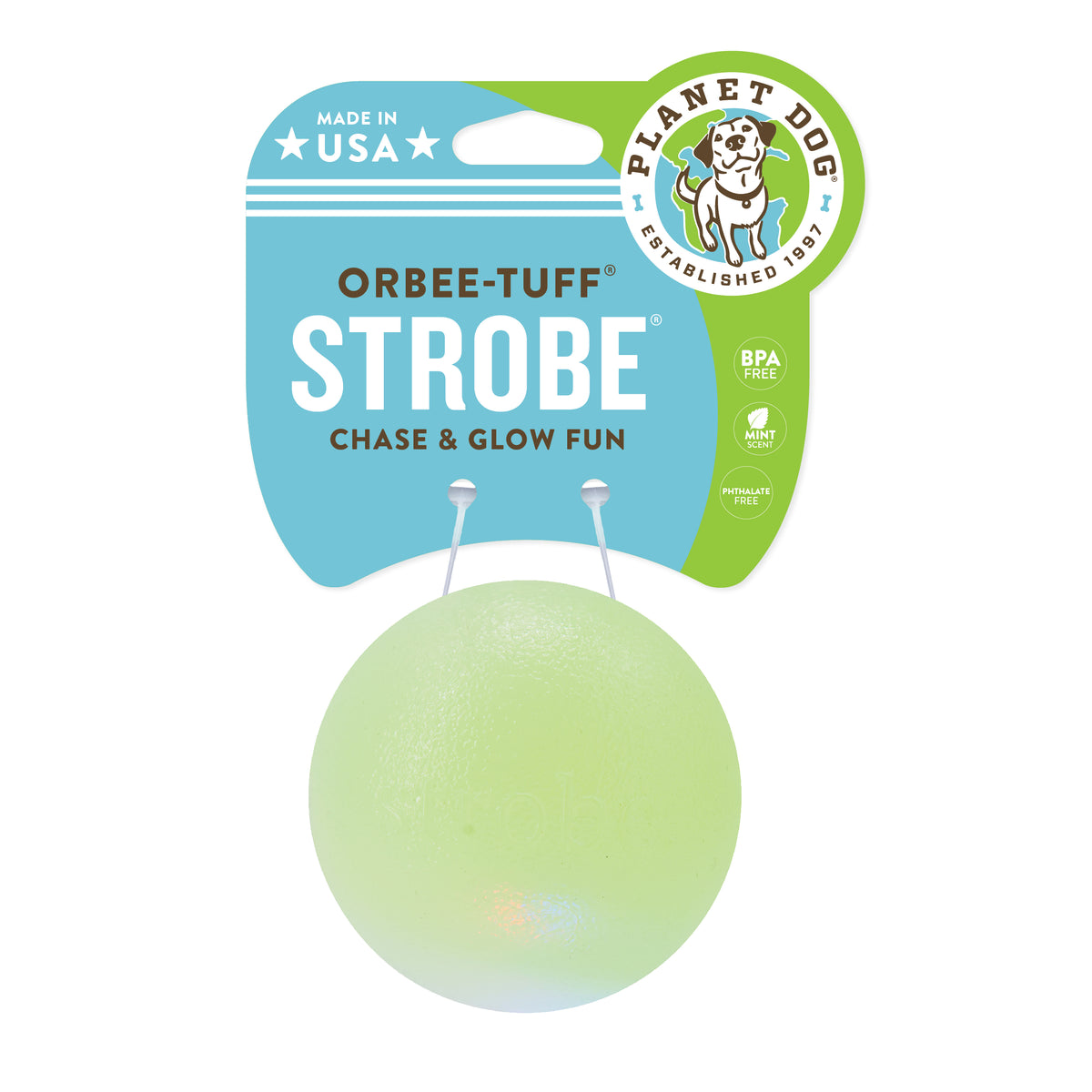 Planet Dog Orbee-Tuff Strobe Ball Light Up Dog Toy Green