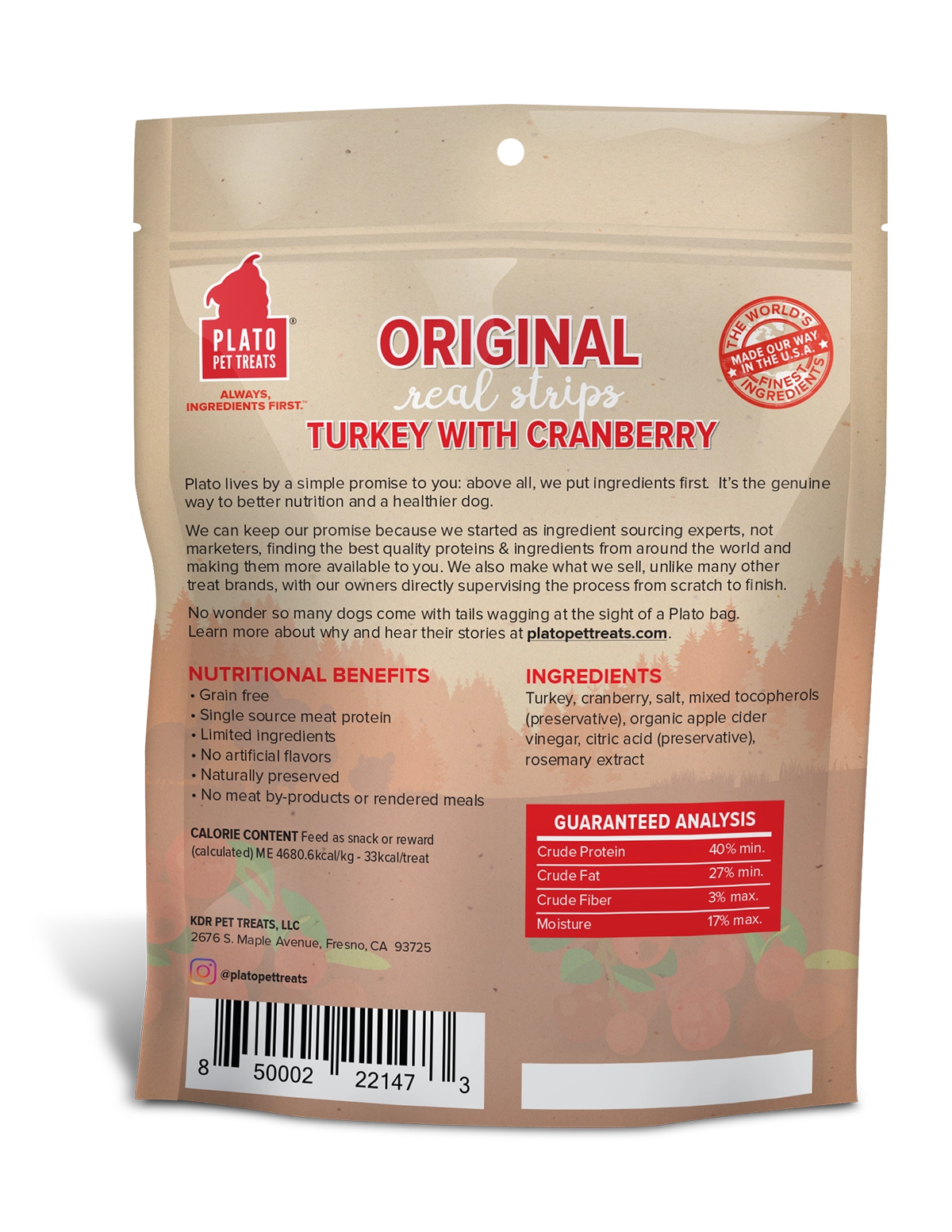 Plato Original Real Strips Turkey & Cranberry 6oz