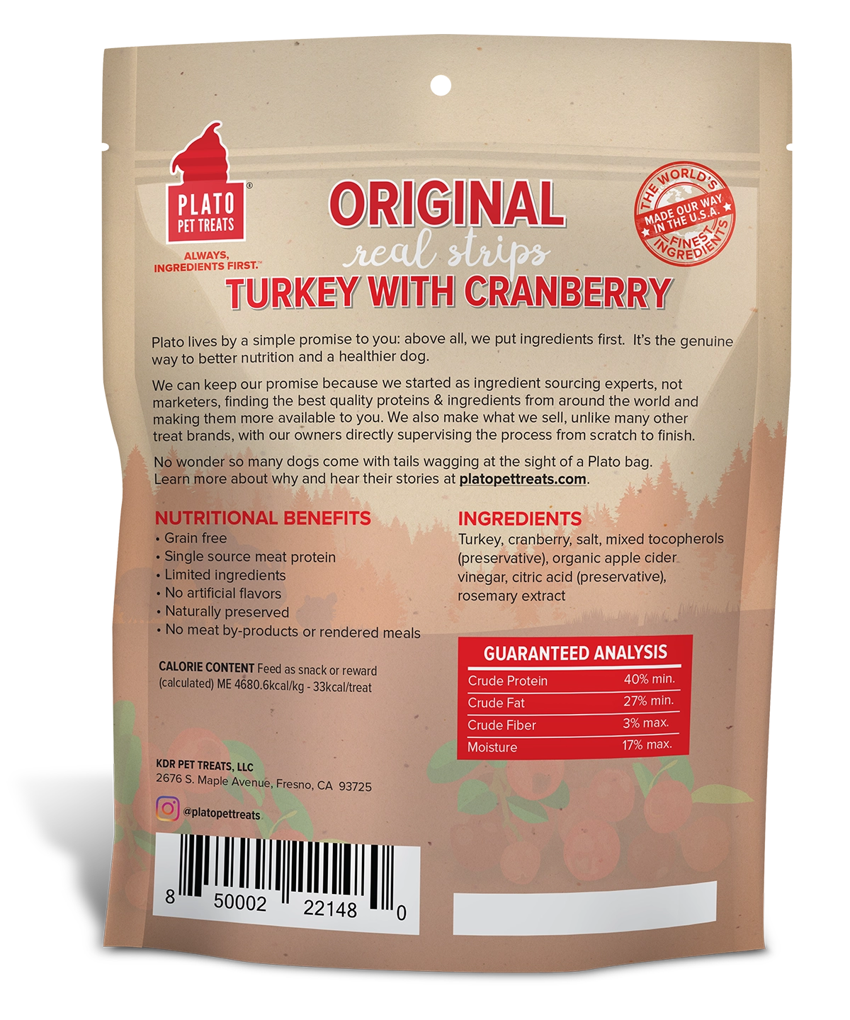 Plato Original Real Strips Turkey & Cranberry 18oz
