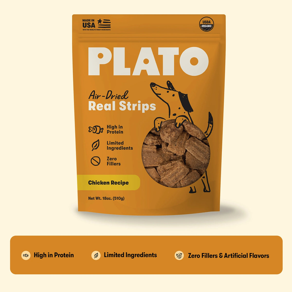 Plato Original Real Strips Organic Chicken 18oz