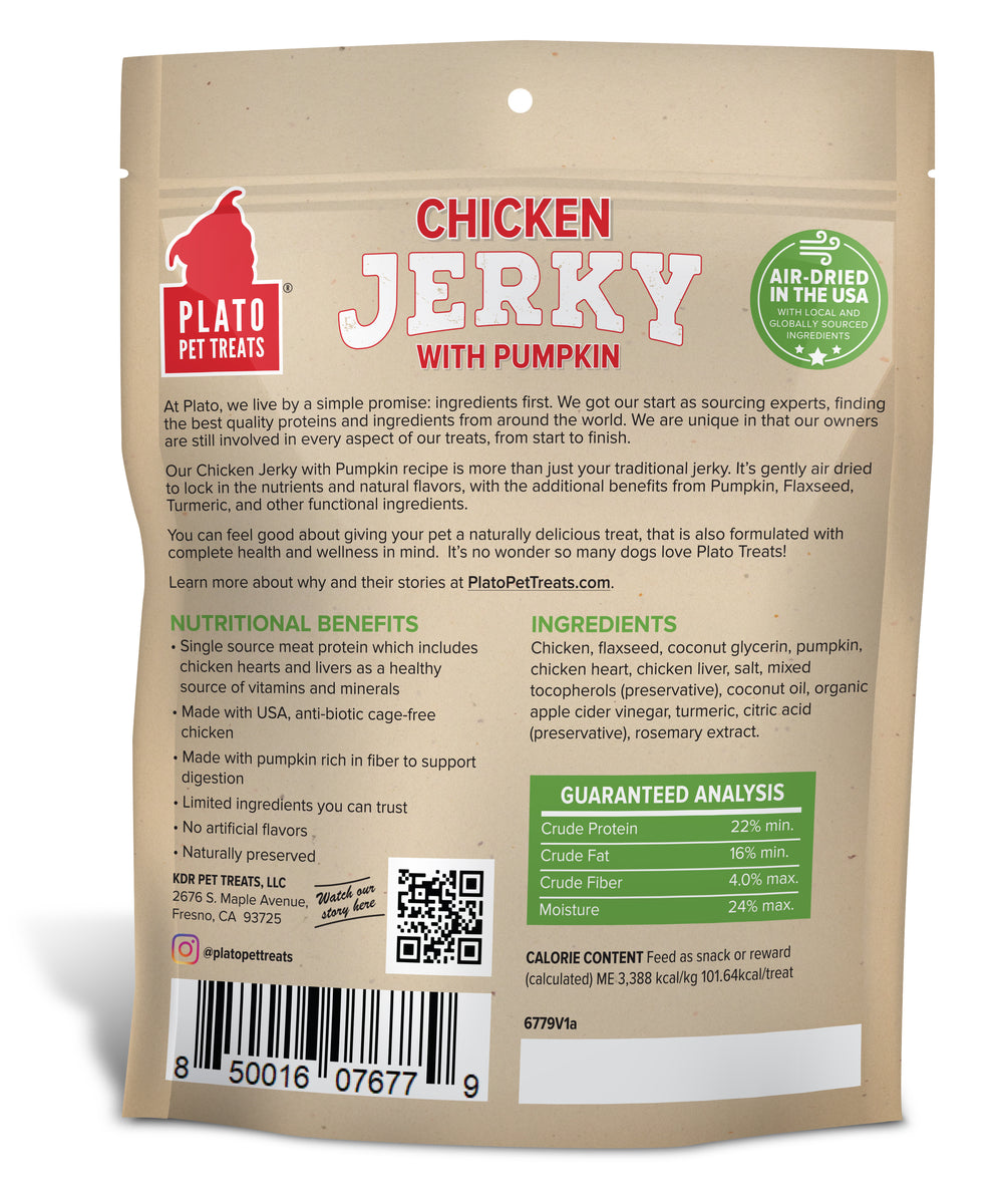 Plato Pet Treats Chicken Jerky with Pumpkin 16oz