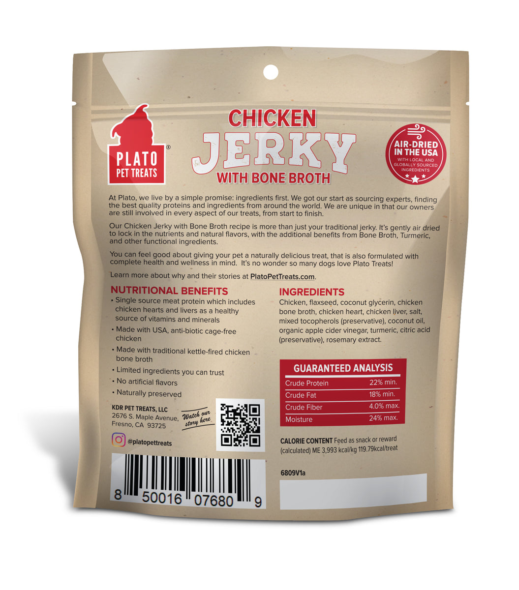 Plato Pet Treats Chicken Jerky with Bone Broth 7oz