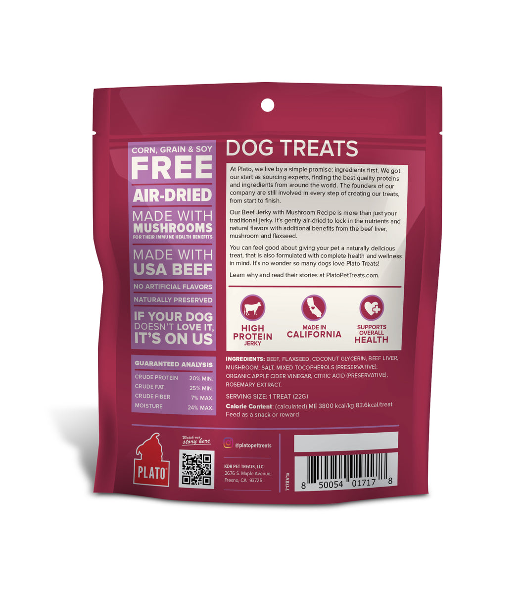 Plato Beef Jerky with Mushroom Dog Treats 7oz