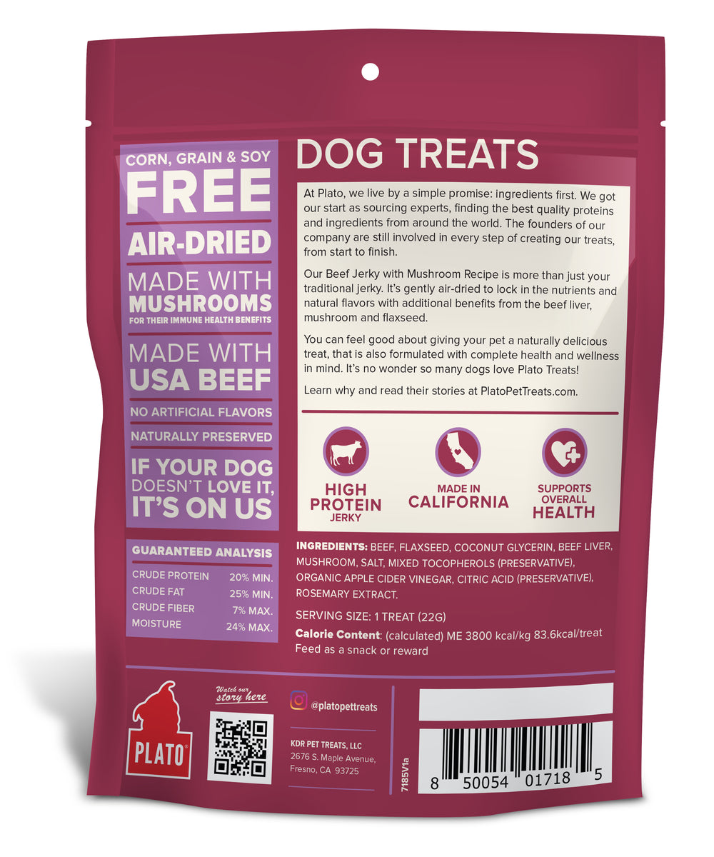 Plato Beef Jerky with Mushroom Dog Treats 16oz