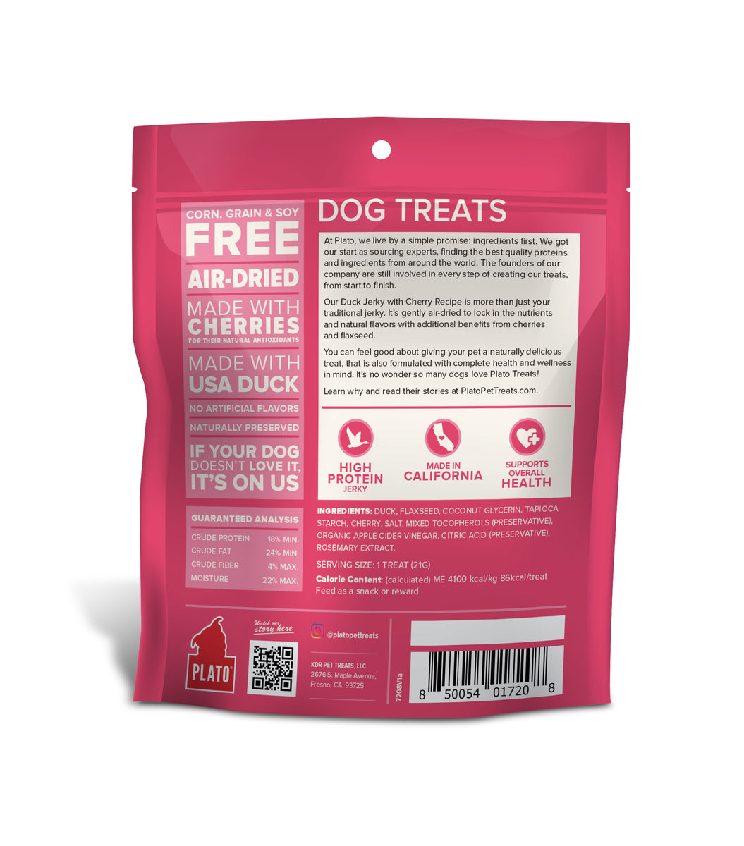 Plato Duck Jerky with Cherry Dog Treats 7oz