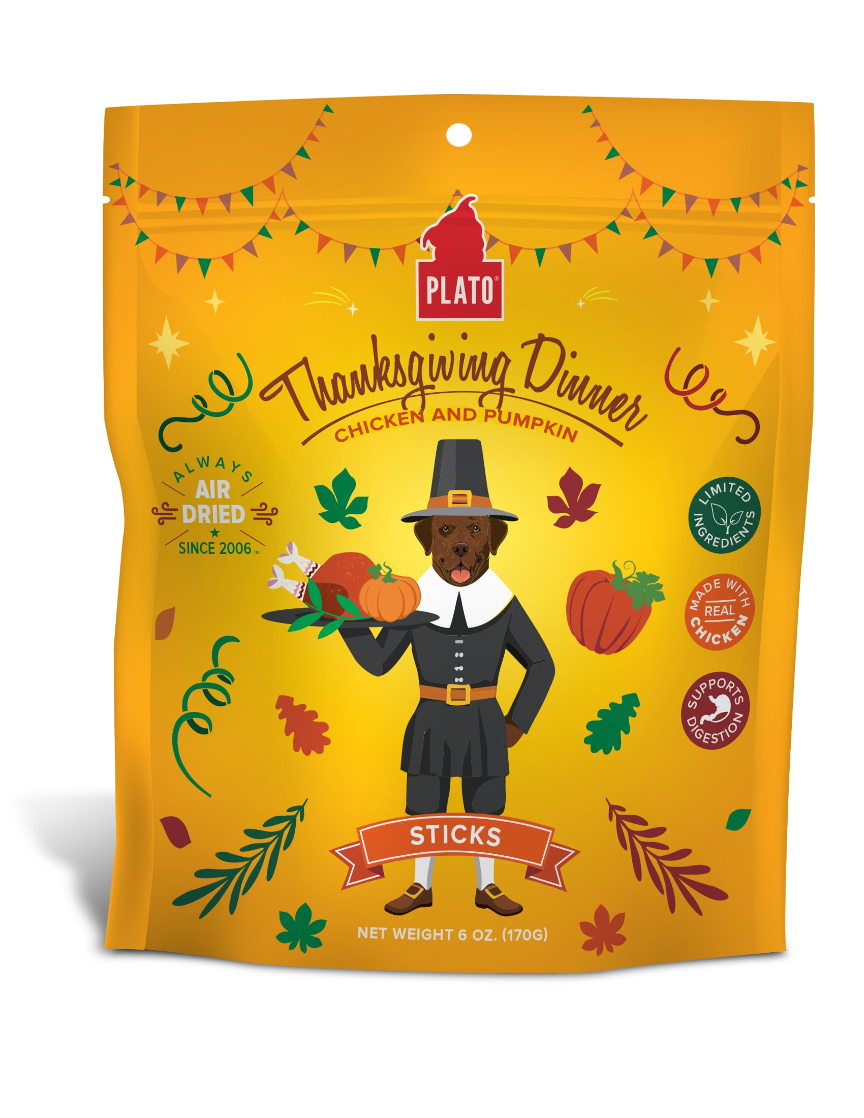 Plato Thanksgiving Dinner Chicken & Pumpkin Sticks Dog Treat 5oz