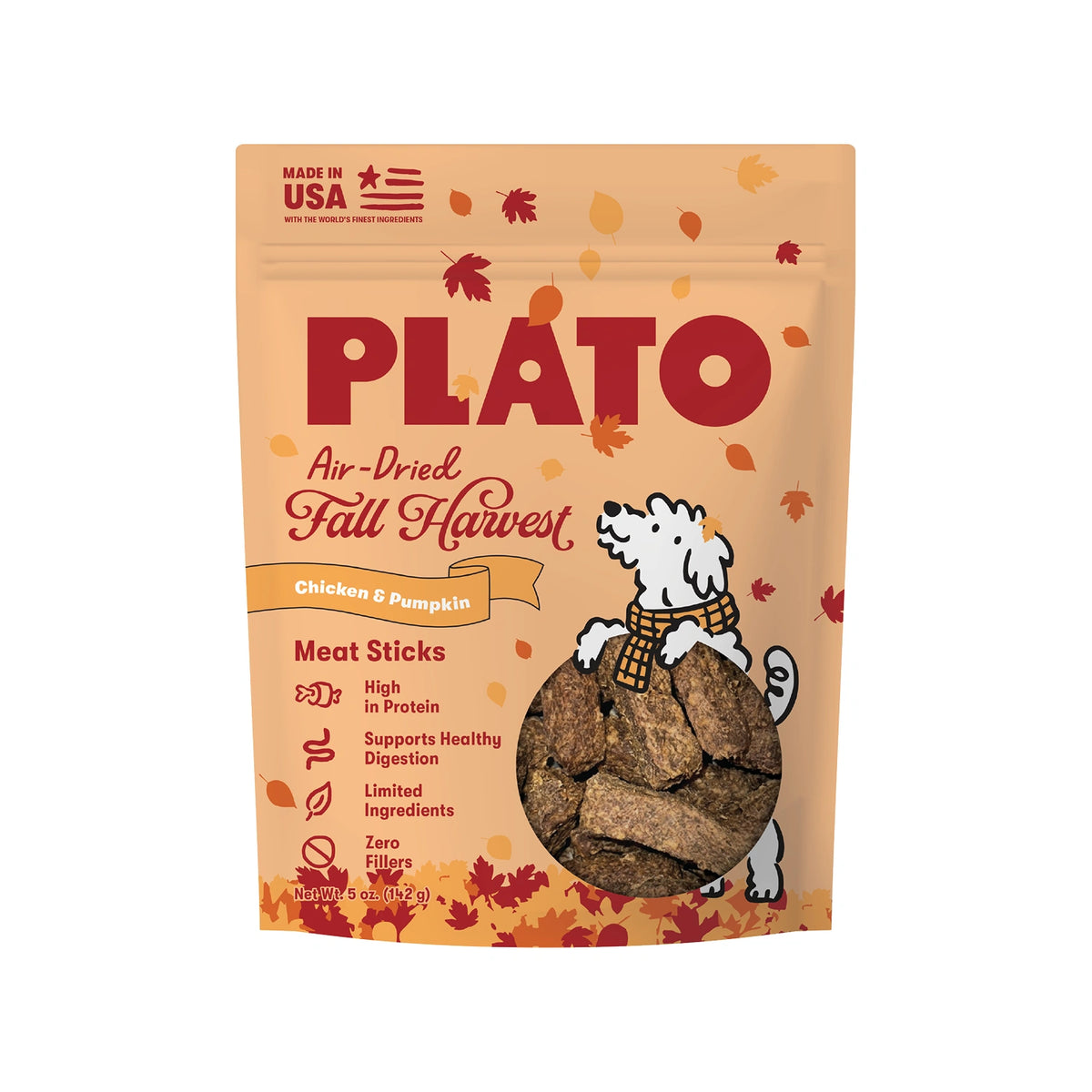 Plato Fall Harvest Chicken & Pumpkin Sticks Dog Treat 5oz