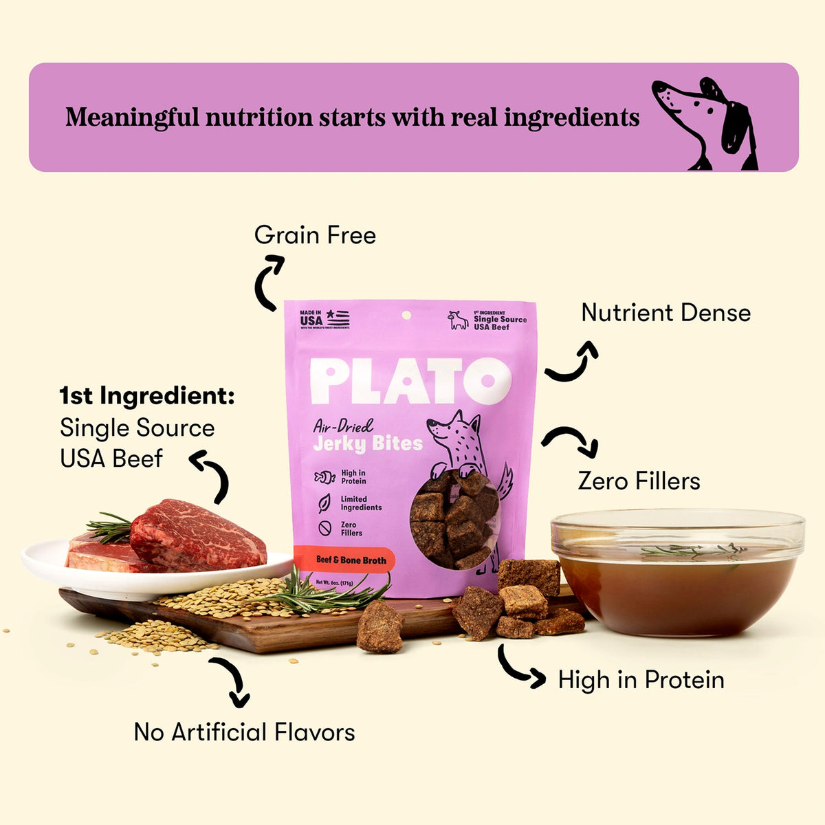 Plato Beef with Bone Broth Jerky Bites 6oz