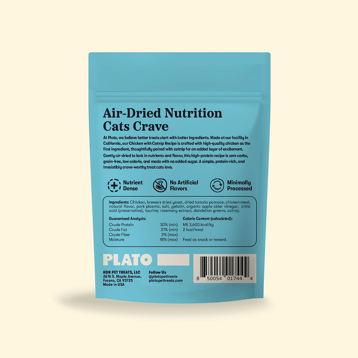 Plato Air-Dried Cat Treats Chicken with Catnip Recipe 2.5oz