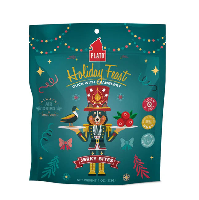 Plato Pet Treats Holiday Feast Duck With Cranberry Jerky Dog Treat 4oz