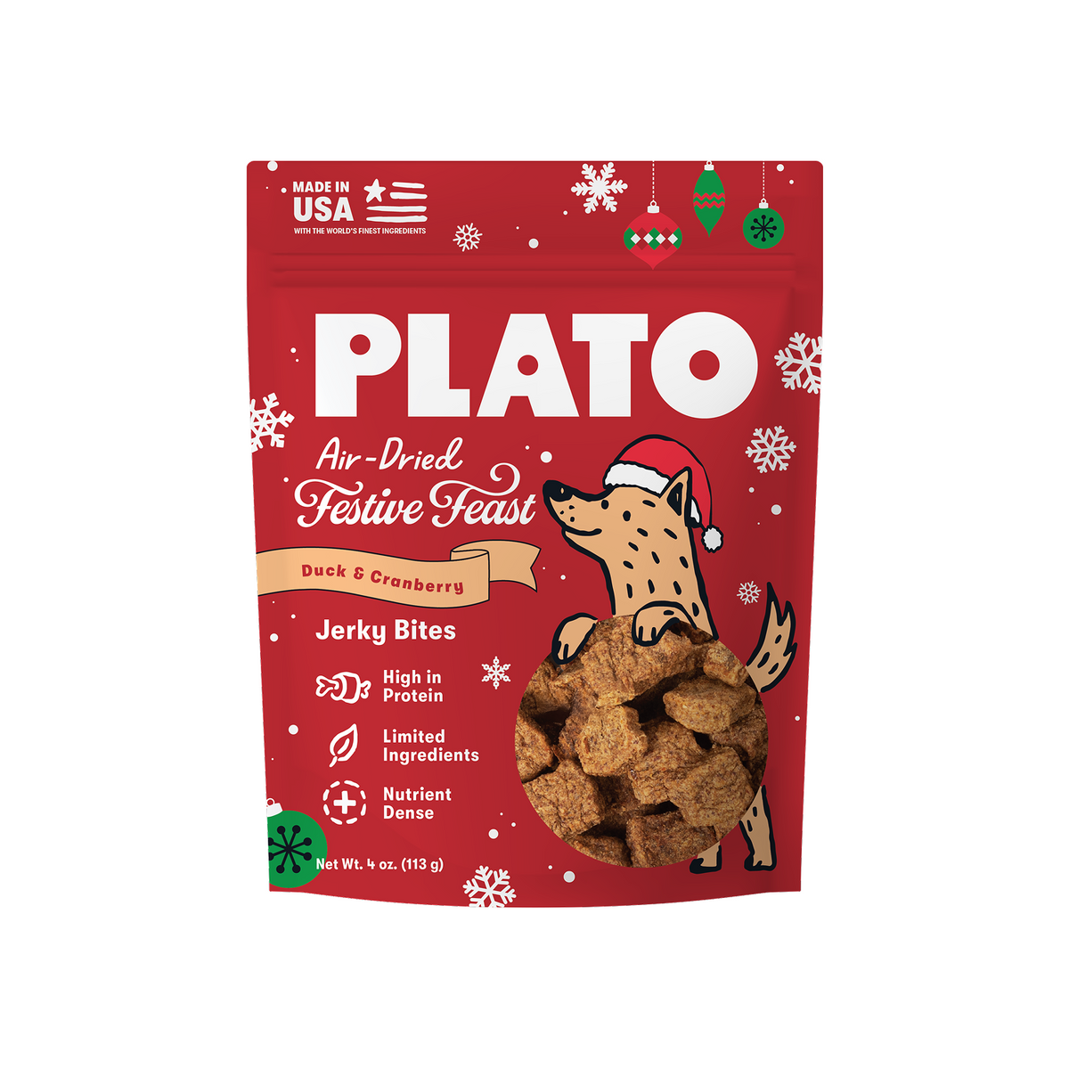 Plato Pet Treats Holiday Feast Duck With Cranberry Jerky Dog Treat 4oz