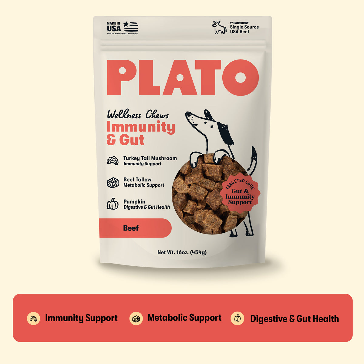 Plato Air Dried Immunity & Gut Wellness Chews 16 Oz