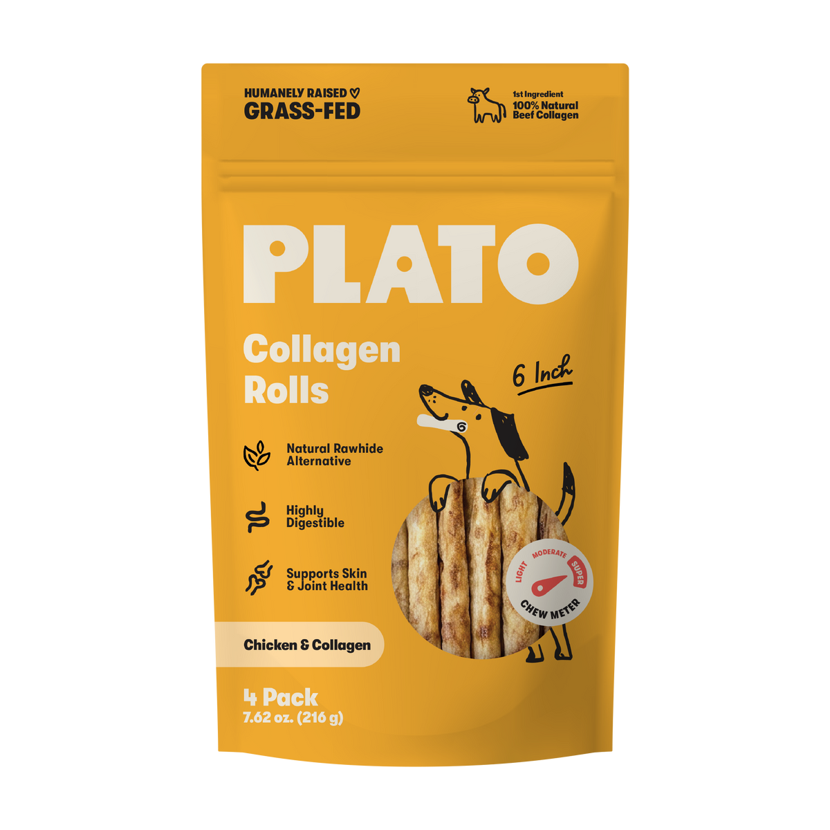 Plato 6 Inch Collagen Rolls Chicken 4 Pk