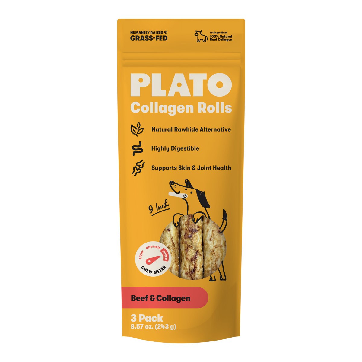 Plato 9 Inch Collagen Rolls Beef 3 Pk