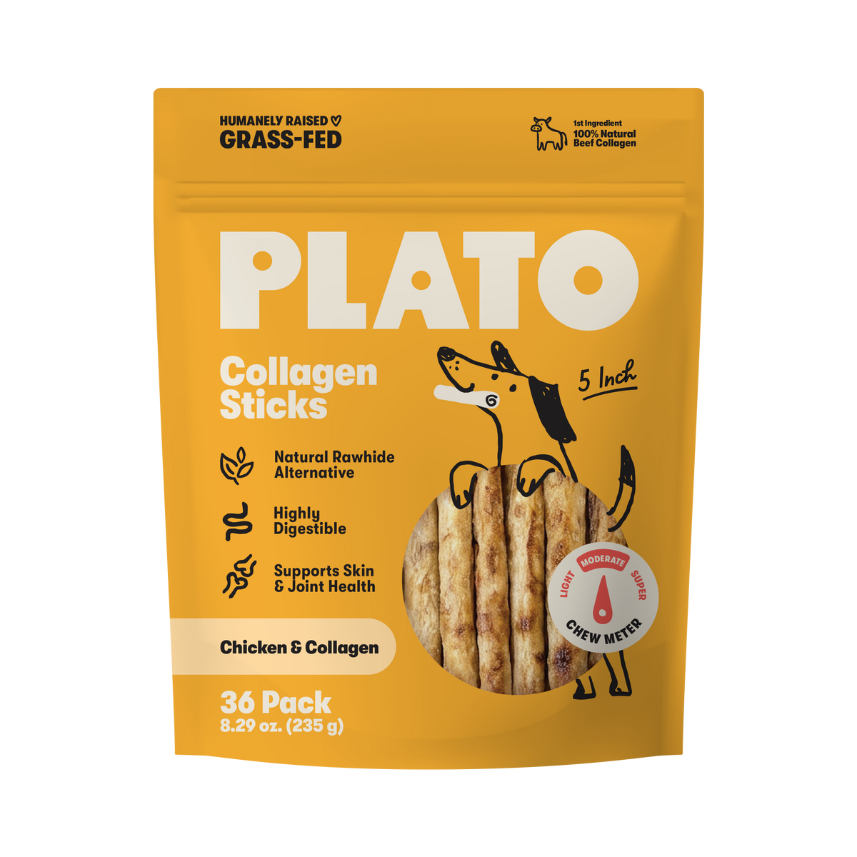 Plato 5 Inch Collagen Sticks Chicken 36 Pk