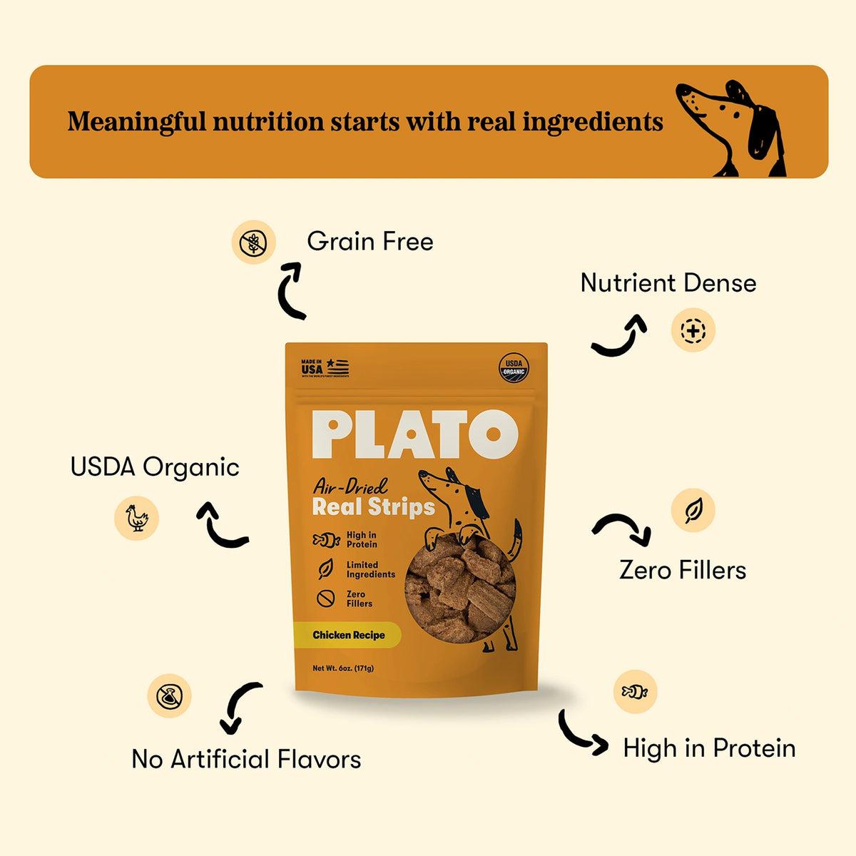 Plato Original Real Strips Organic Chicken 6oz