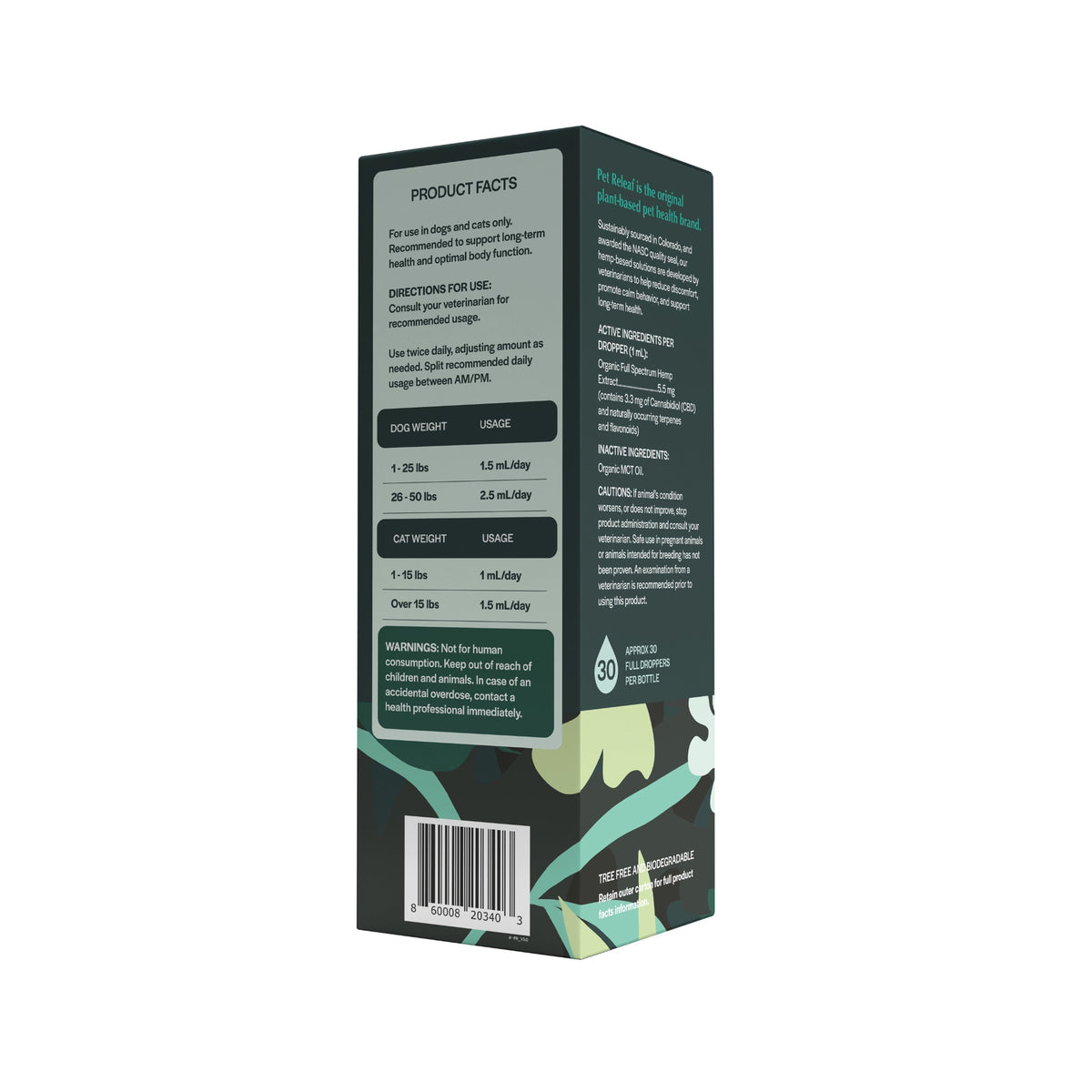 Pet Releaf USDA Organic Daily Releaf 100mg CBD Oil for Small Dogs & Cats