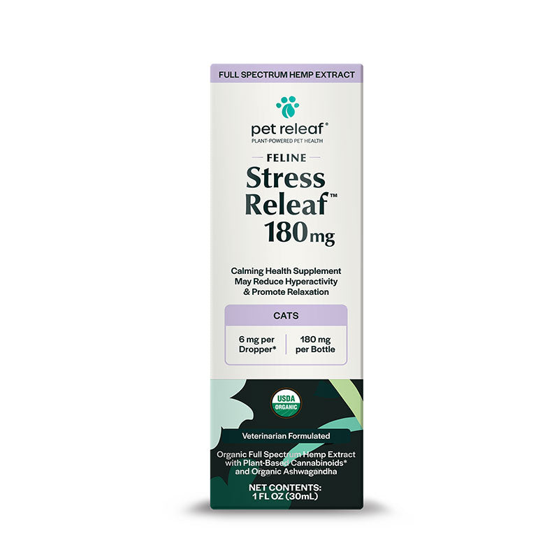 Pet Releaf Feline Stress Releaf Organic Hemp Oil 180 MG Hemp with Ashwagandha and Catnip