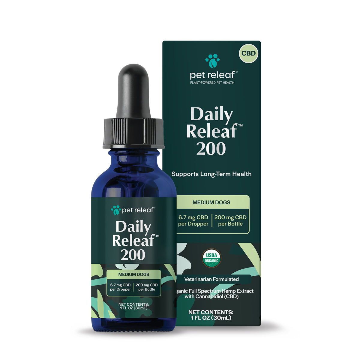 Pet Releaf USDA Organic Daily Releaf 200mg CBD Oil for Medium Dogs