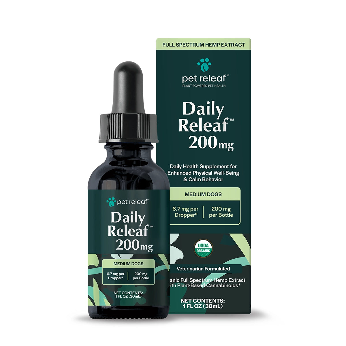 Pet Releaf USDA Organic Daily Releaf 200mg Hemp Oil for Medium Dogs