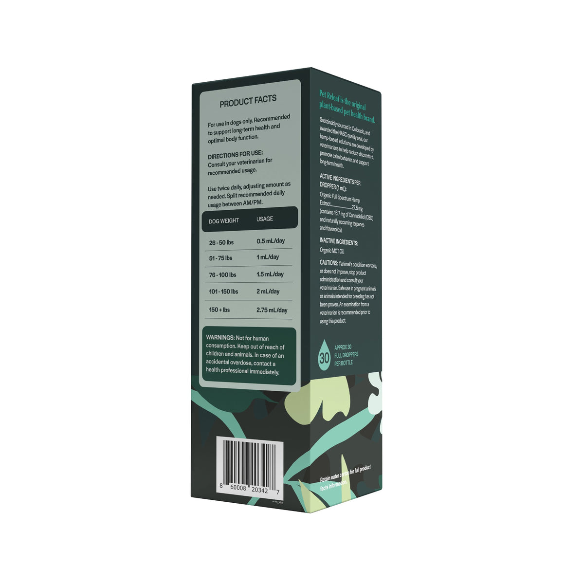 Pet Releaf USDA Organic Daily Releaf 500mg CBD Oil for Large Dogs
