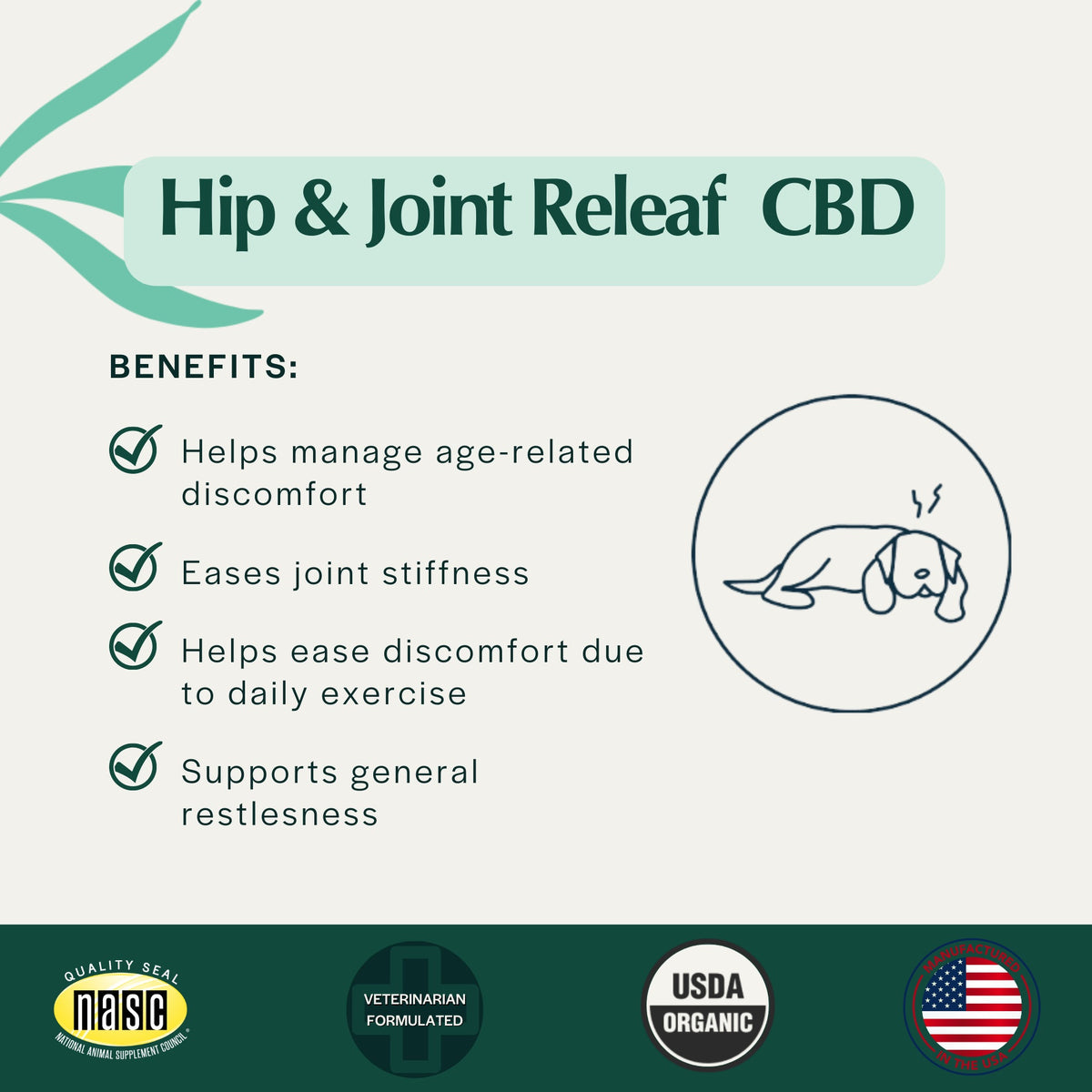 Pet Releaf USDA Organic Hip and Joint Releaf 600mg CBD Oil for Medium & Large Dogs