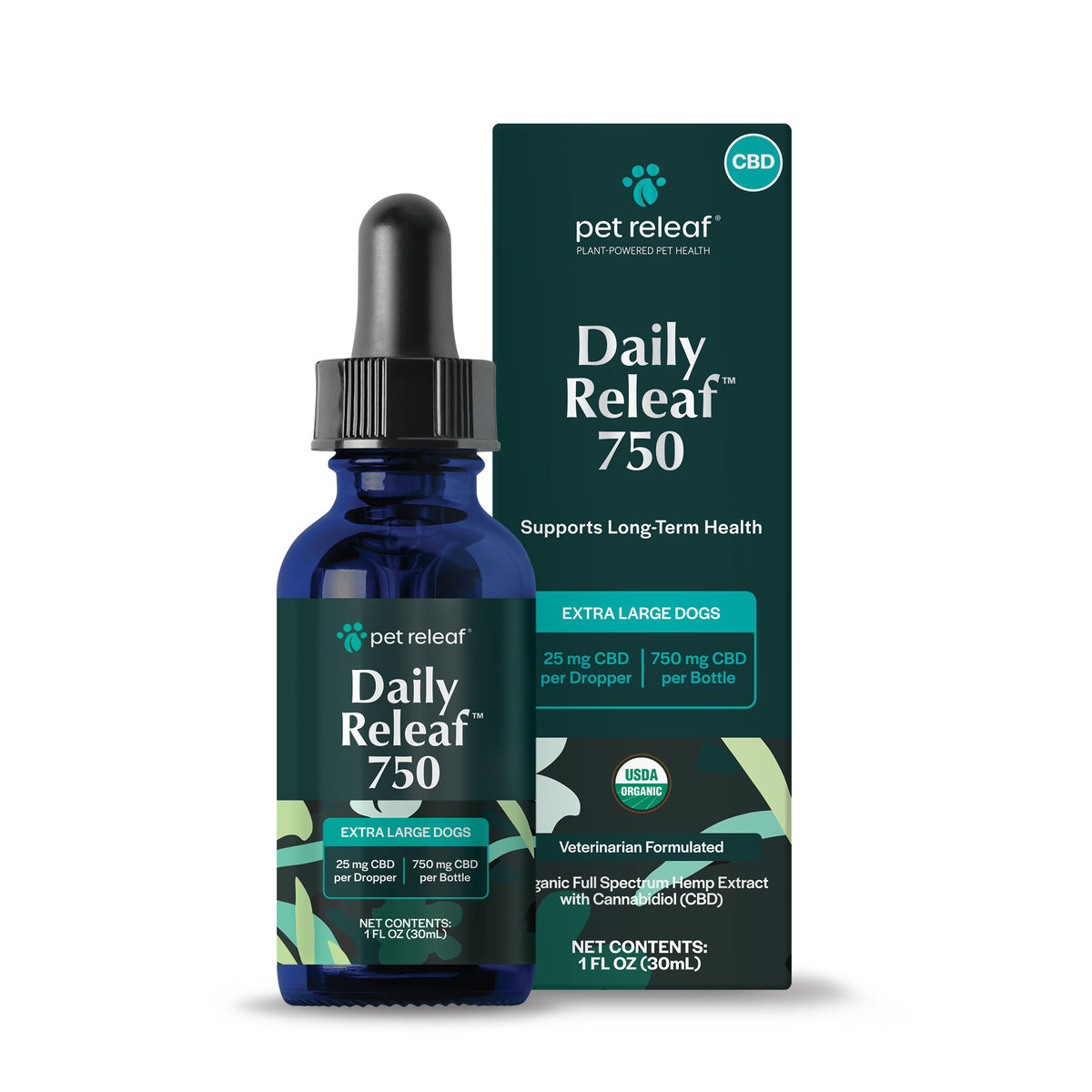 Pet Releaf USDA Organic Daily Releaf 750mg CBD Oil for XL Dogs
