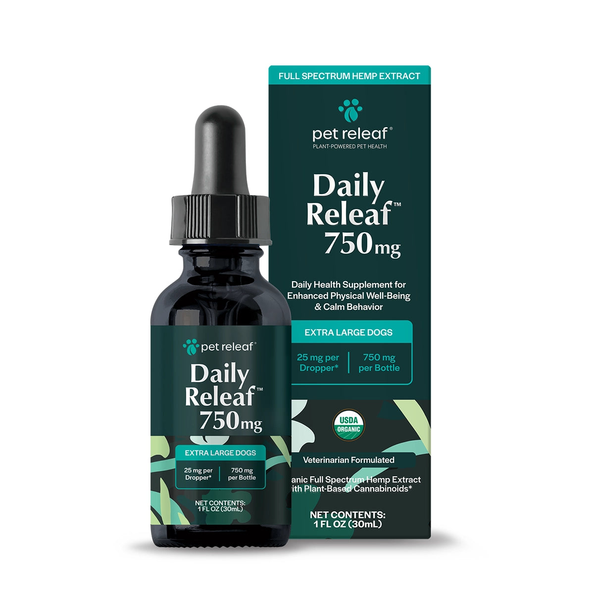 Pet Releaf USDA Organic Daily Releaf 750mg Hemp Oil for XL Dogs