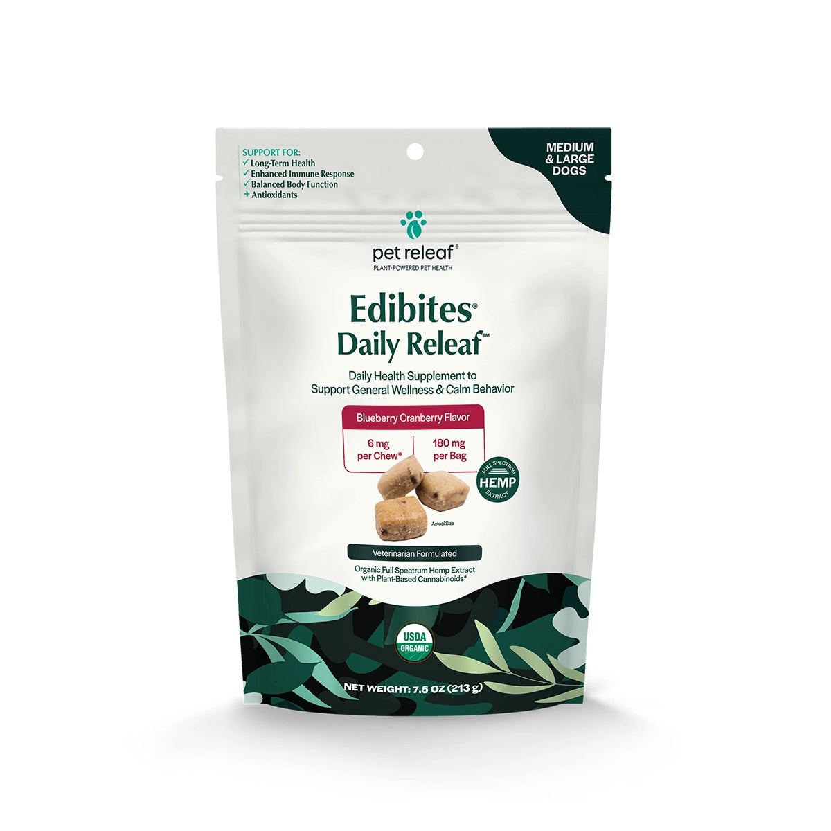 Pet Releaf Daily Releaf Blueberry Cranberry Hemp Edibites for Large Dogs