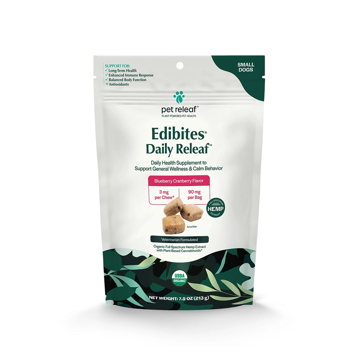 Pet Releaf Daily Releaf Blueberry Cranberry Hemp Edibites for Small Dogs