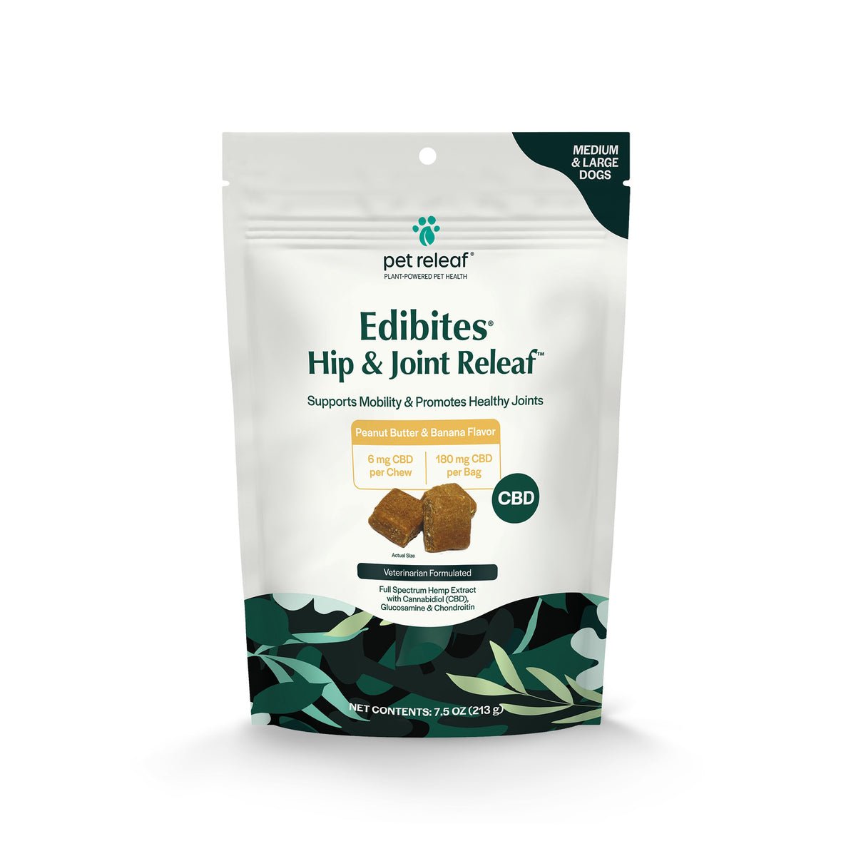 Pet Releaf Hip and Joint Releaf Peanut Butter Banana CBD Edibites for Large Dogs