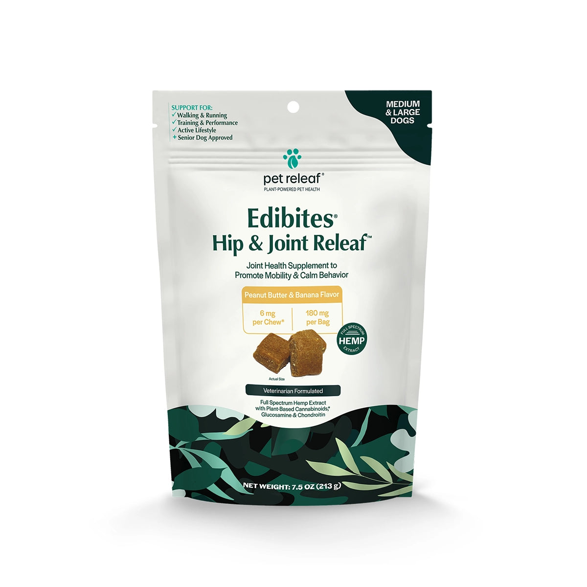 Pet Releaf Hip and Joint Releaf Peanut Butter Banana Hemp Edibites for Large Dogs