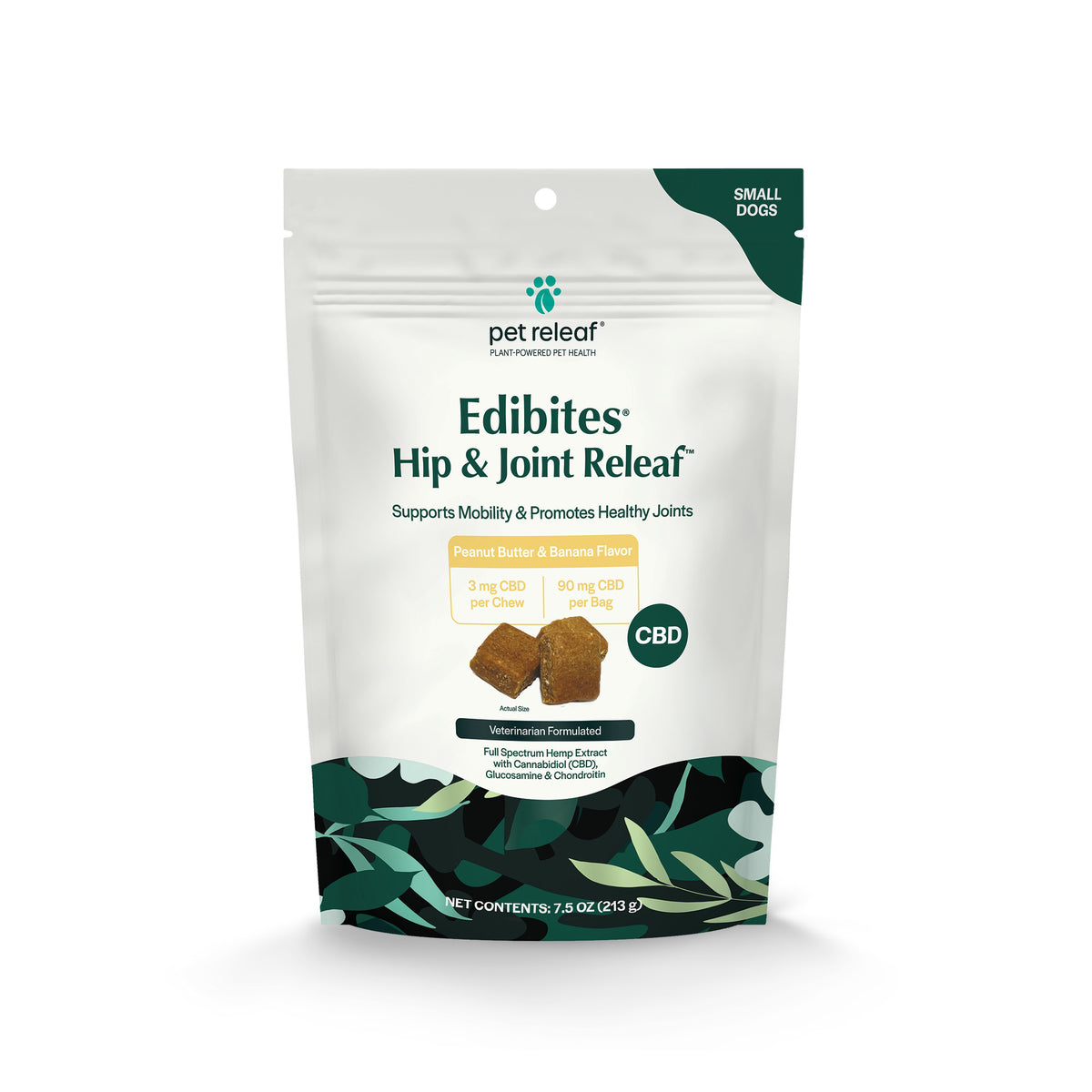 Pet Releaf Hip and Joint Releaf Peanut Butter Banana CBD Edibites for Small Dogs