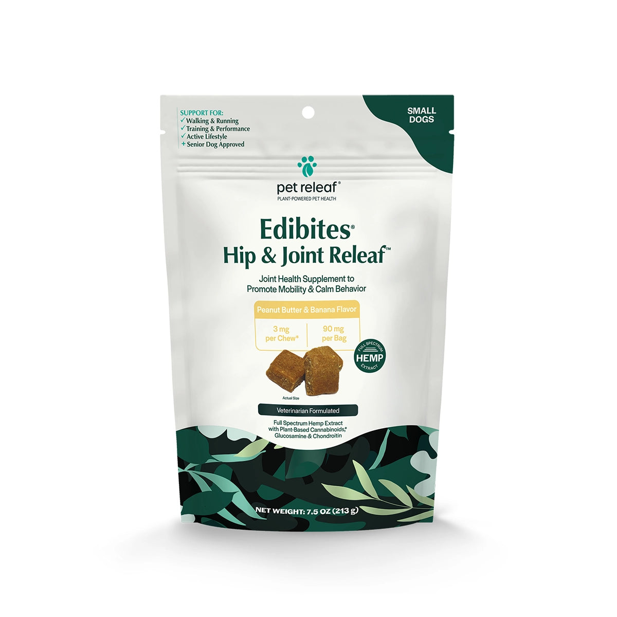 Pet Releaf Hip and Joint Releaf Peanut Butter Banana Hemp Edibites for Small Dogs
