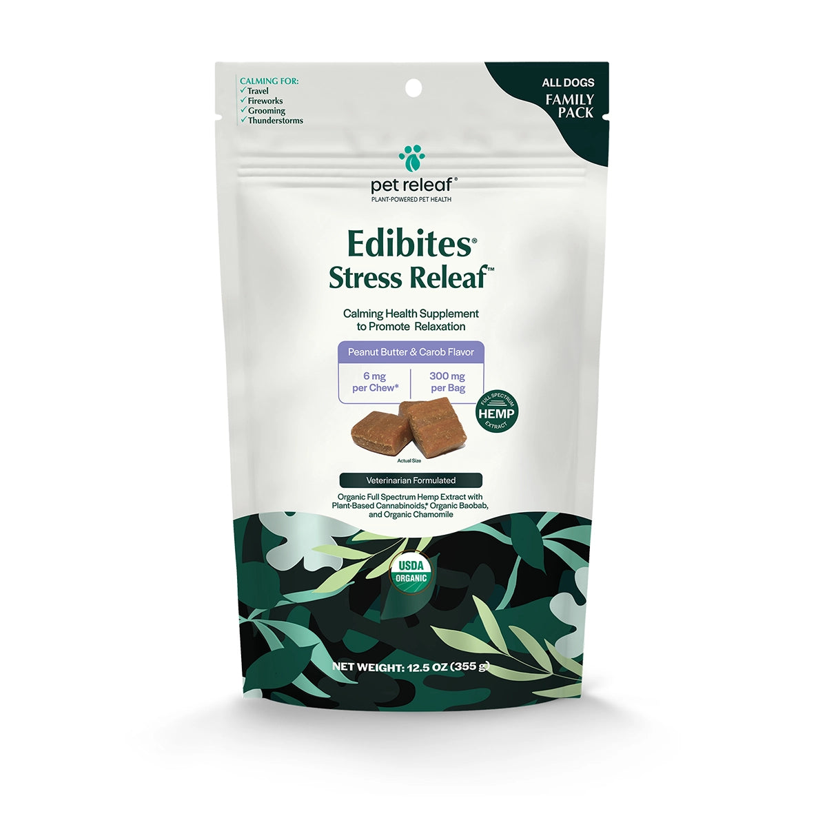 Pet Releaf Stress Releaf Peanut Butter Carob Hemp Edibites Family Size