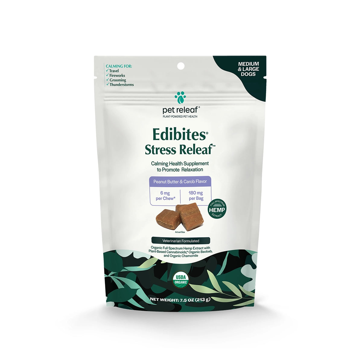 Pet Releaf Stress Releaf Peanut Butter Carob Hemp Edibites for Large Dogs