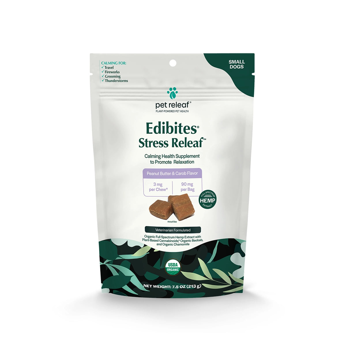 Pet Releaf Stress Releaf Peanut Butter Carob Hemp Edibites for Small Dogs