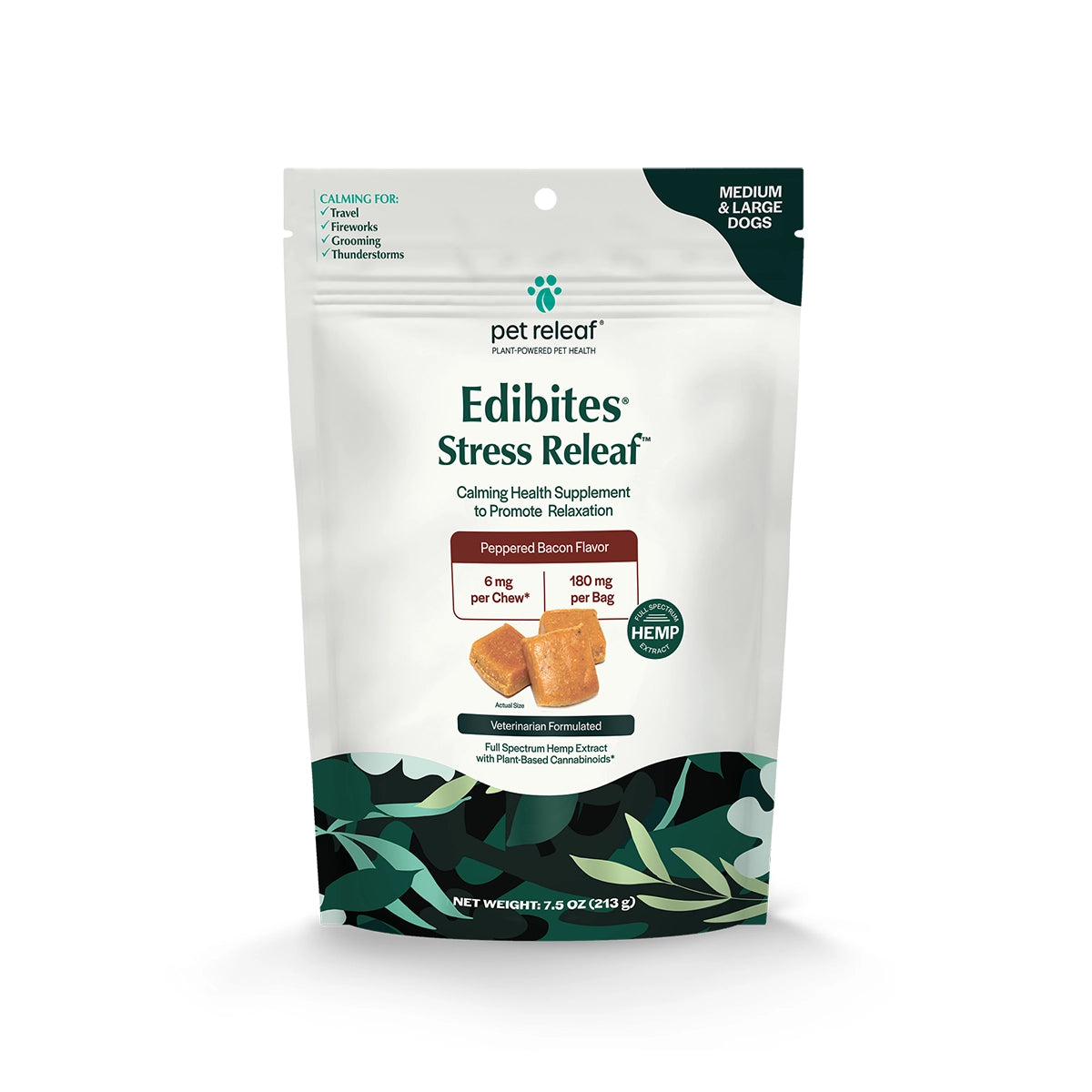 Pet Releaf Stress Releaf Peppered Bacon Hemp Edibites for Large Dogs