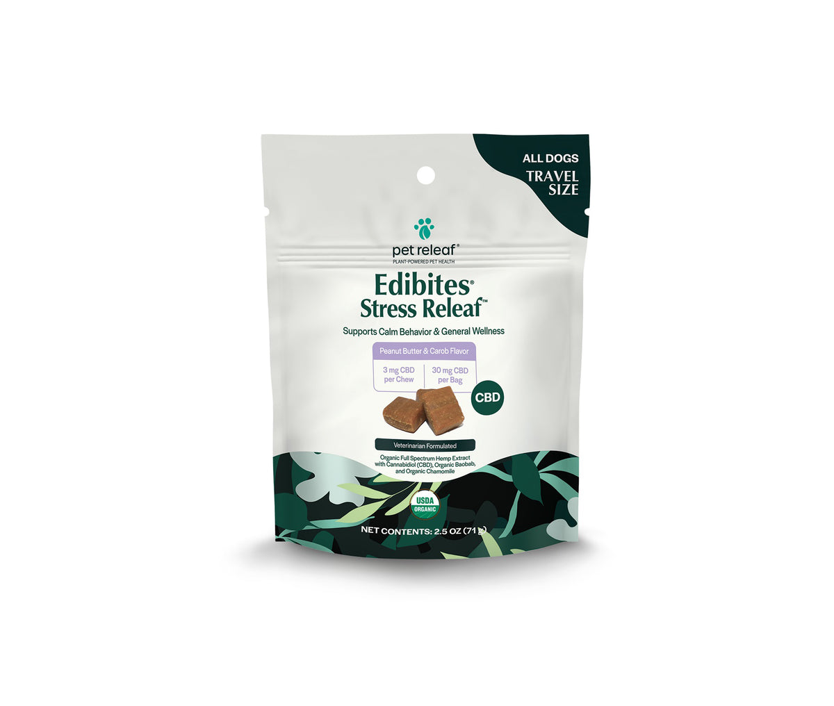 Pet Releaf Stress Releaf Peanut Butter Carob CBD Edibites Travel Size