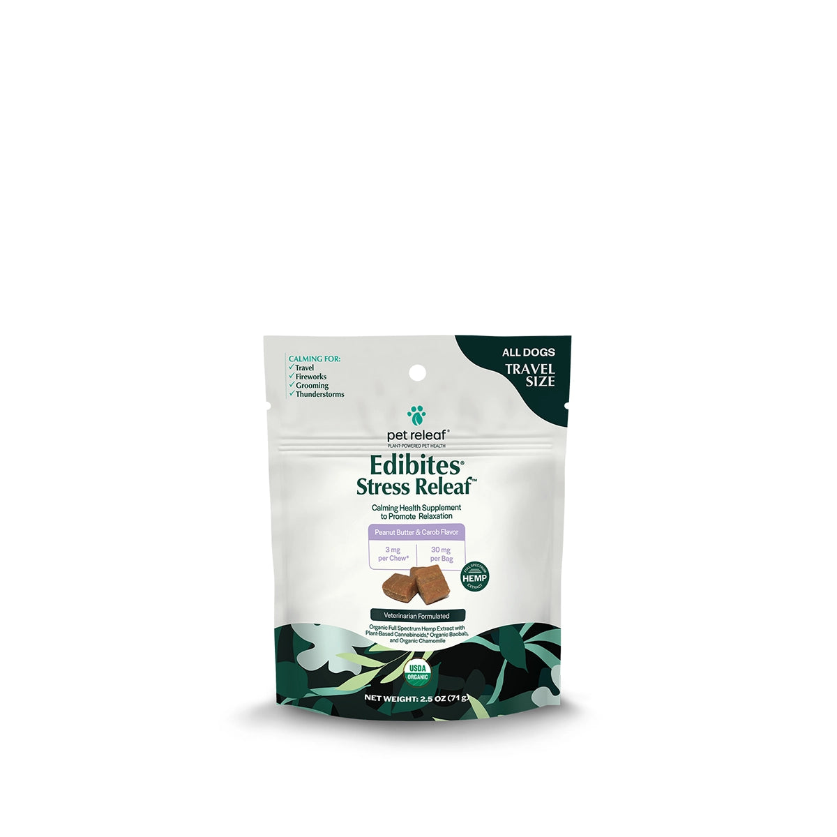 Pet Releaf Stress Releaf Peanut Butter Carob Hemp Edibites Travel Size