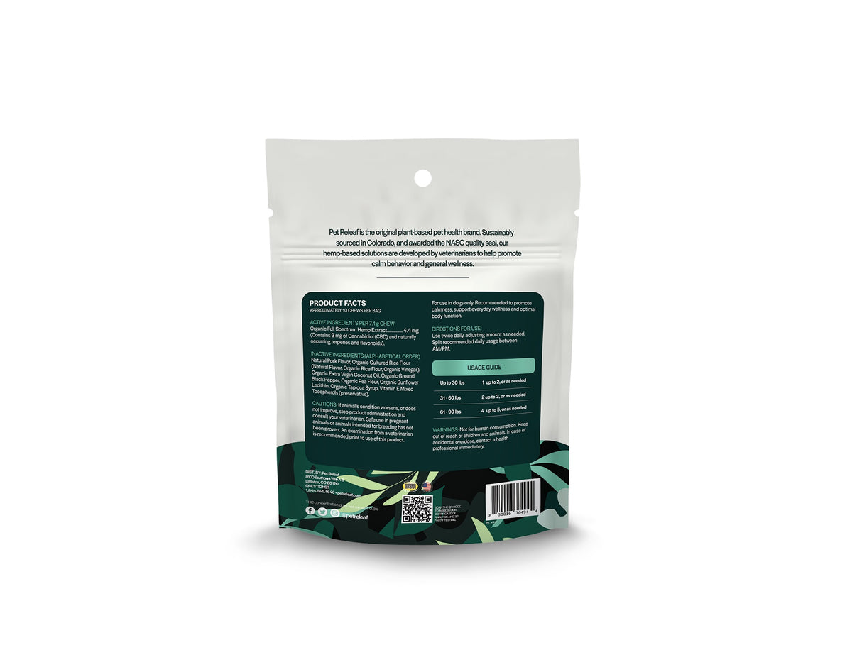 Pet Releaf Stress Releaf Peppered Bacon Hemp Edibites Travel Size