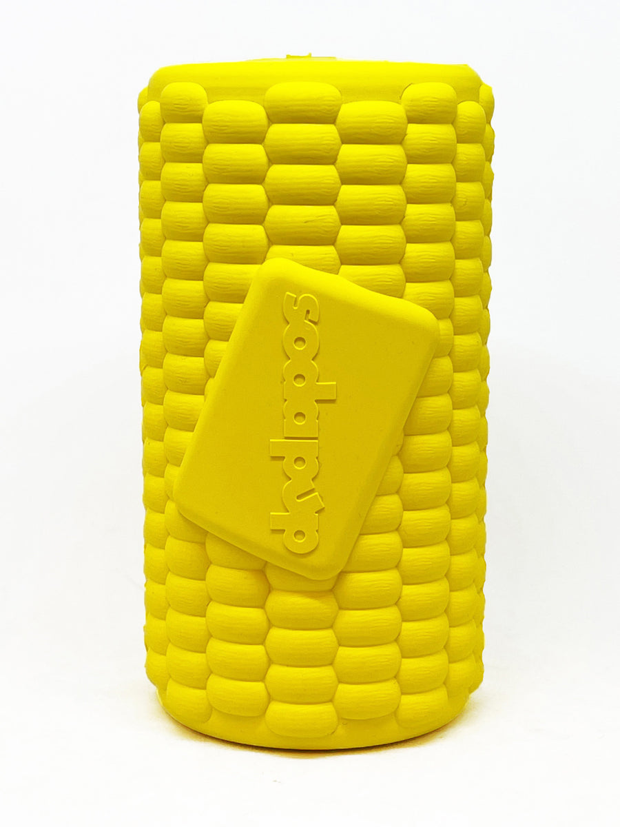 SodaPup Rubber Corn on the Cob Durable Dog Chew Toy Yellow Large 4.75"