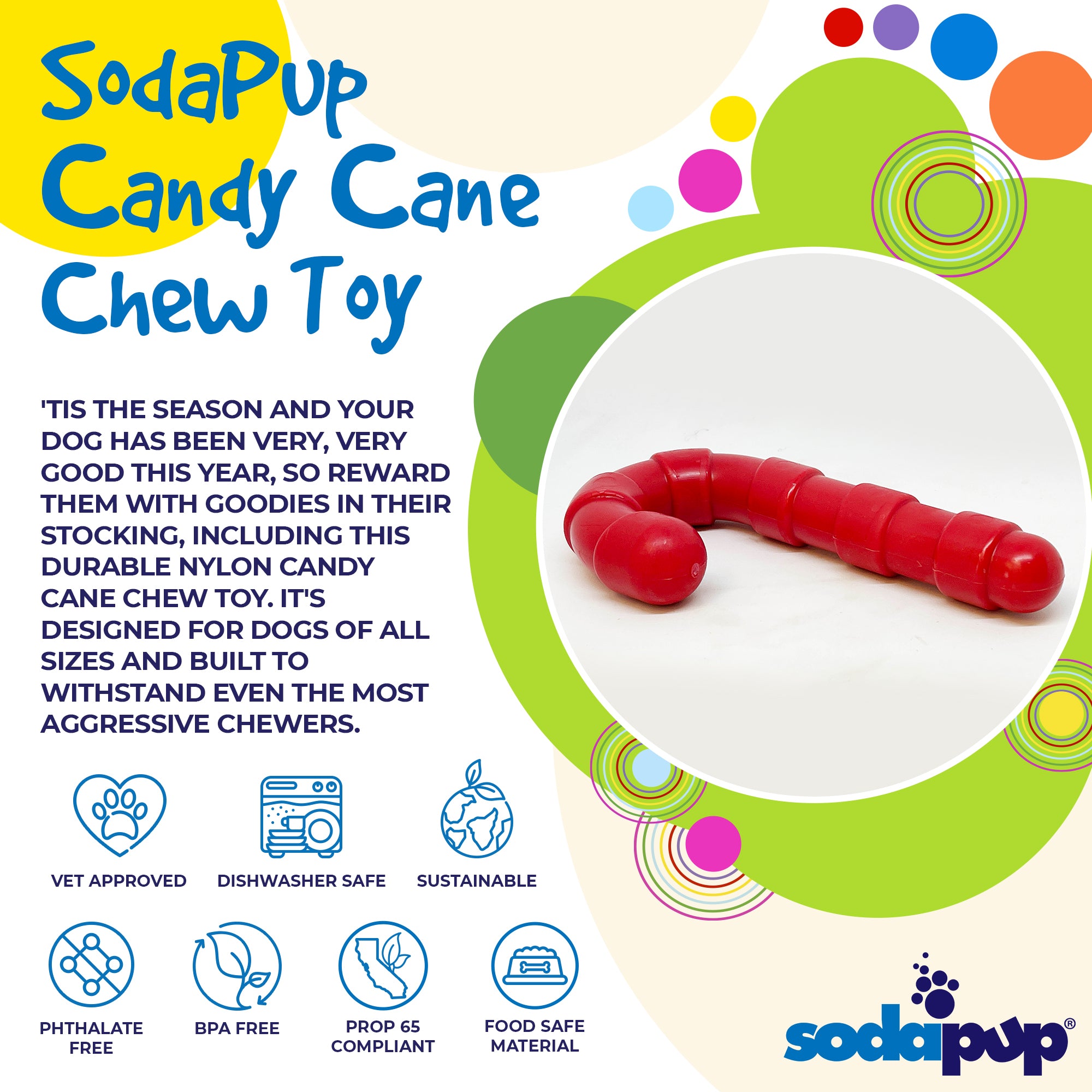 SodaPup Candy Cane Dog Chew Toy Red