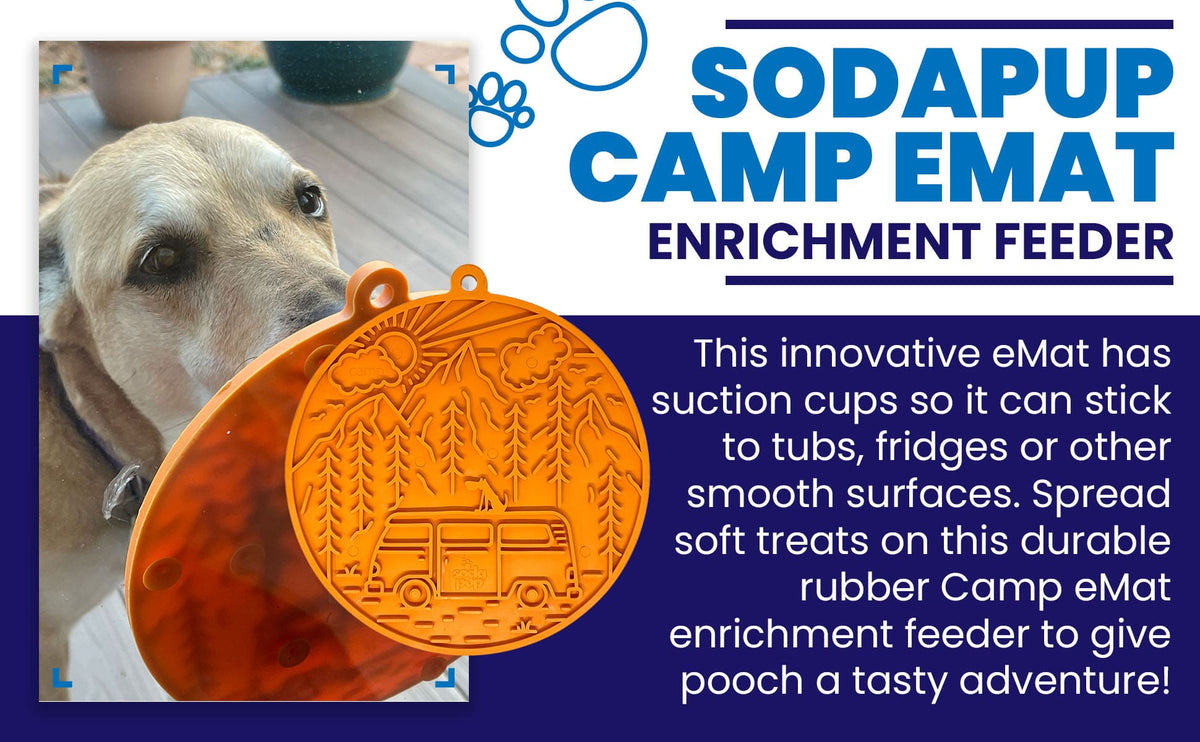 SodaPup eMat Enrichment Lick Mat Camp with Suction Cups Orange 8"