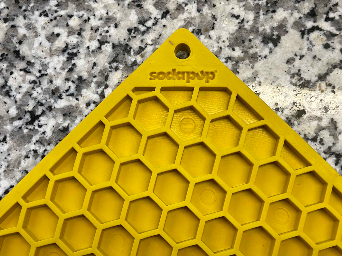 SodaPup TPE eMat Enrichment Lick Mat Honeycomb Yellow Large 8"
