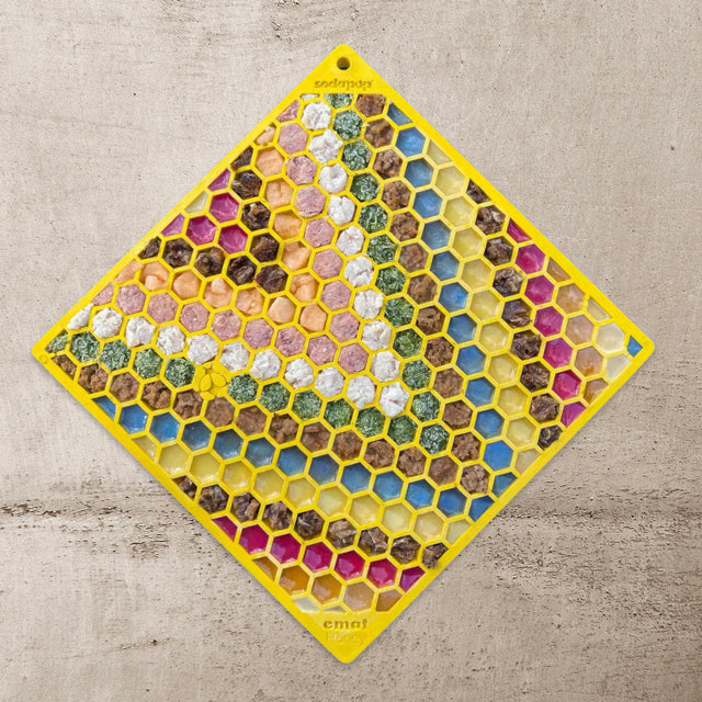 SodaPup TPE eMat Enrichment Lick Mat Honeycomb Yellow Large 8"