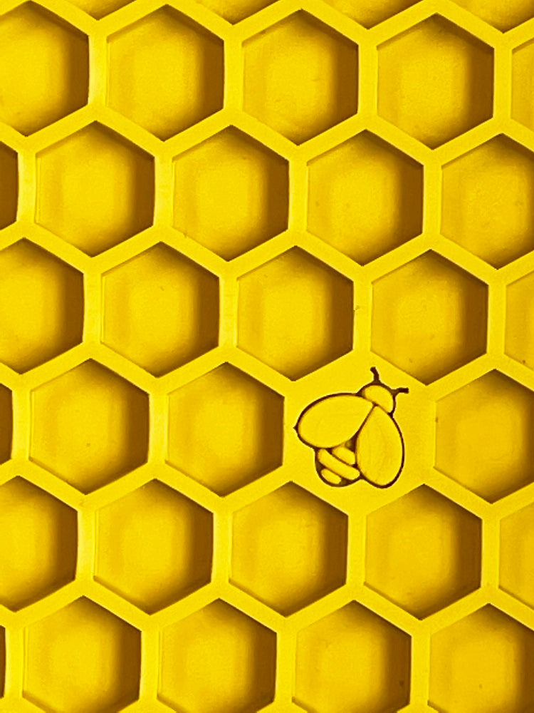 SodaPup TPE eMat Enrichment Lick Mat Honeycomb Yellow Small 5"