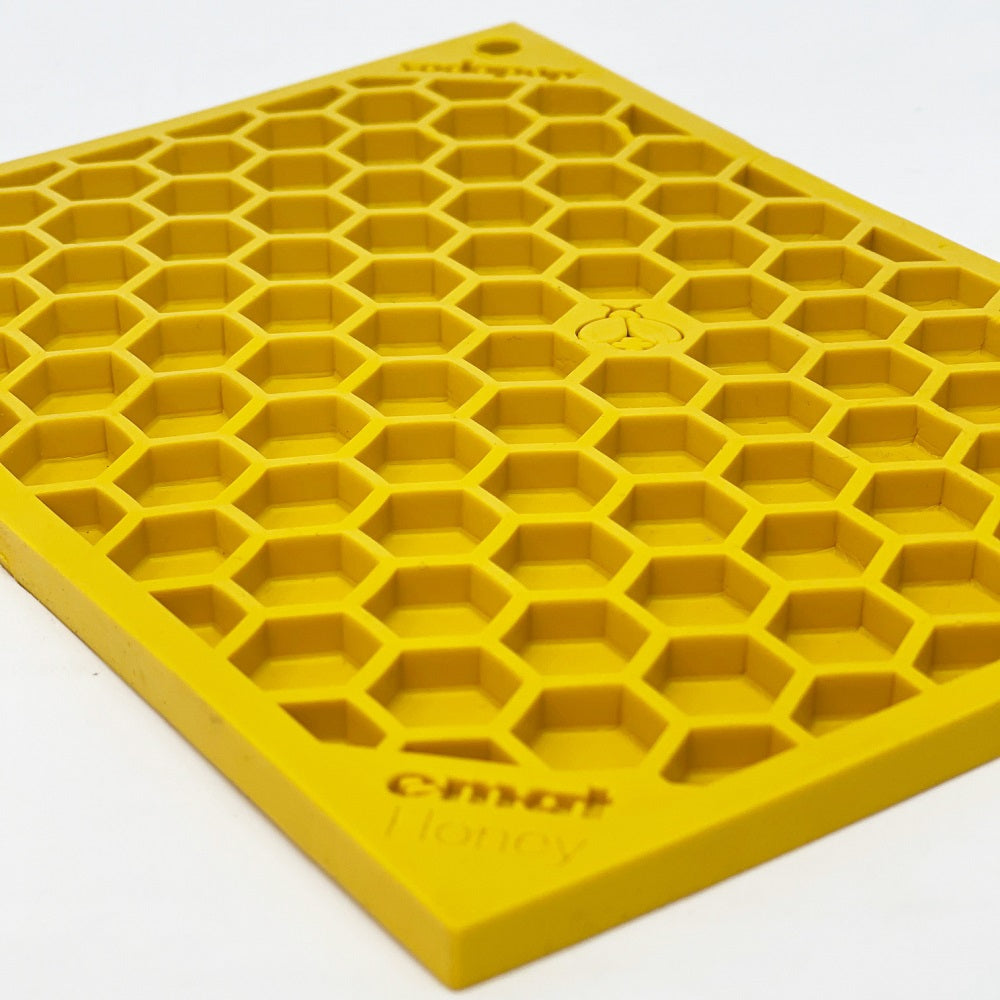 SodaPup TPE eMat Enrichment Lick Mat Honeycomb Yellow Small 5"